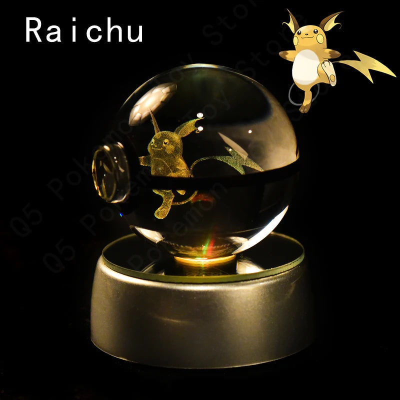 Pokemon Crystal Ball 3D Mewtwo Pikachu Gengar Pokeball 3D Night Light Lamp Glass Statue Pokemon Crystal Ball Birthday Gift