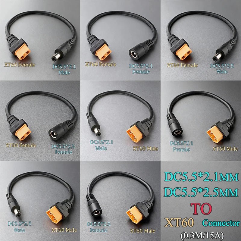 XT60 Male Female To DC 5.5*2.1/5.5*2.5 RC Battery Charging Connector Suitable For Aircraft Model Battery/drone Power Connection