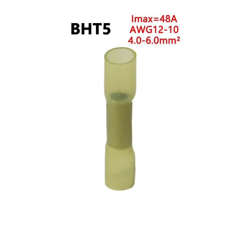 10/100Pcs Heat Shrinkable Cable Terminal Tube BHT0.5 BHT1.25 BHT2 BHT5 AWG22-10 Waterproof Butt Crimp Copper Insulated Connector