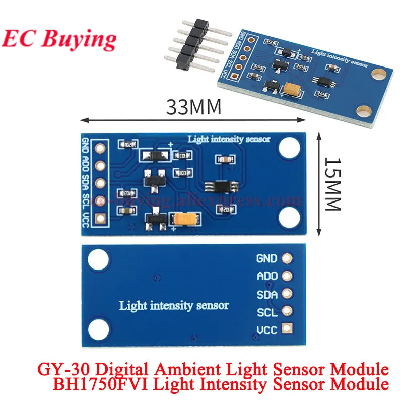 20Pcs/1pc GY-302 GY-30 BH1750 BH1750FVI Light Intensity Illumination Module Digital Ambient Optical Sensor Module for Arduino