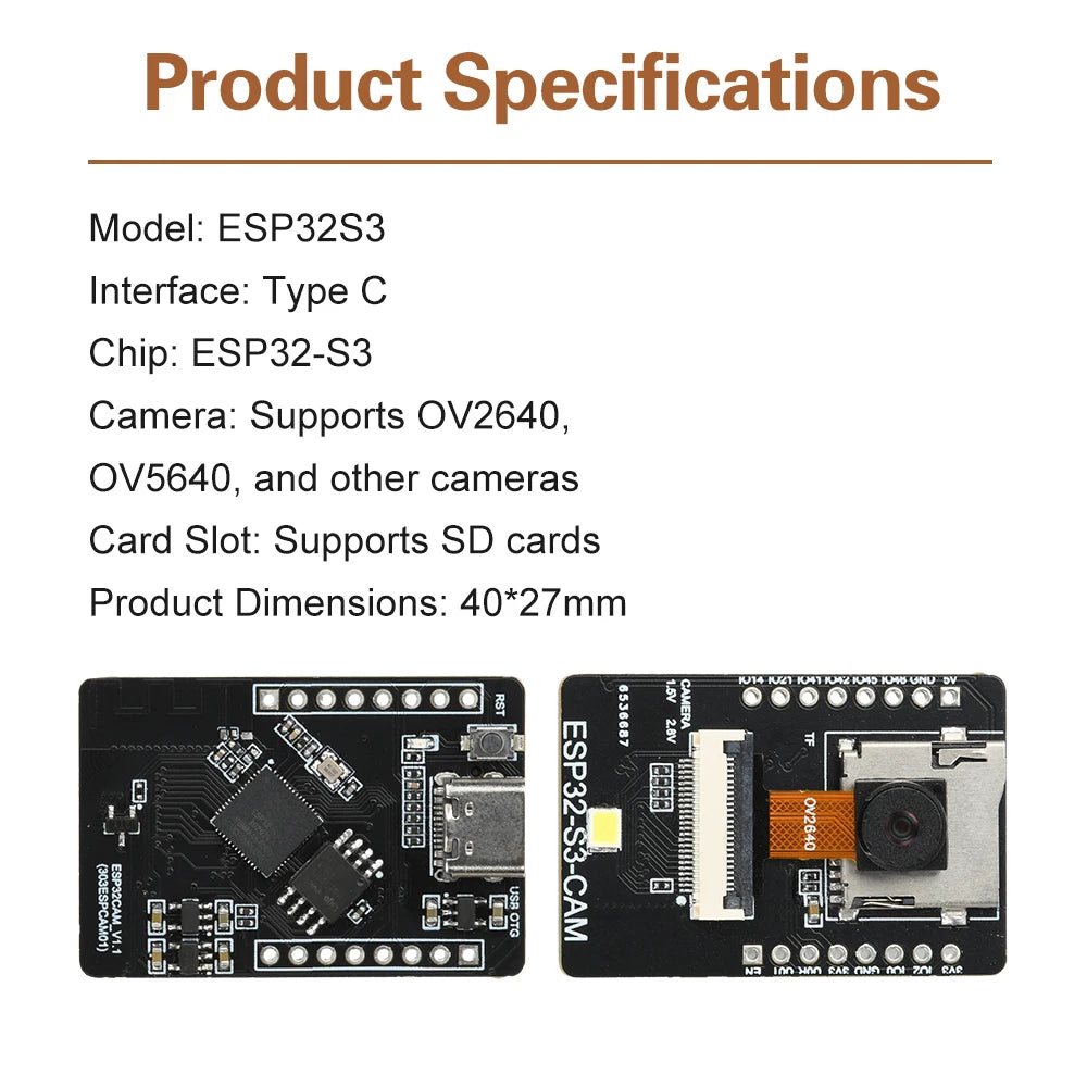 ESP32 S3 CAM WiFi BT Development Board With Visual Recognition Module Paired With OV2640 Camera Type C