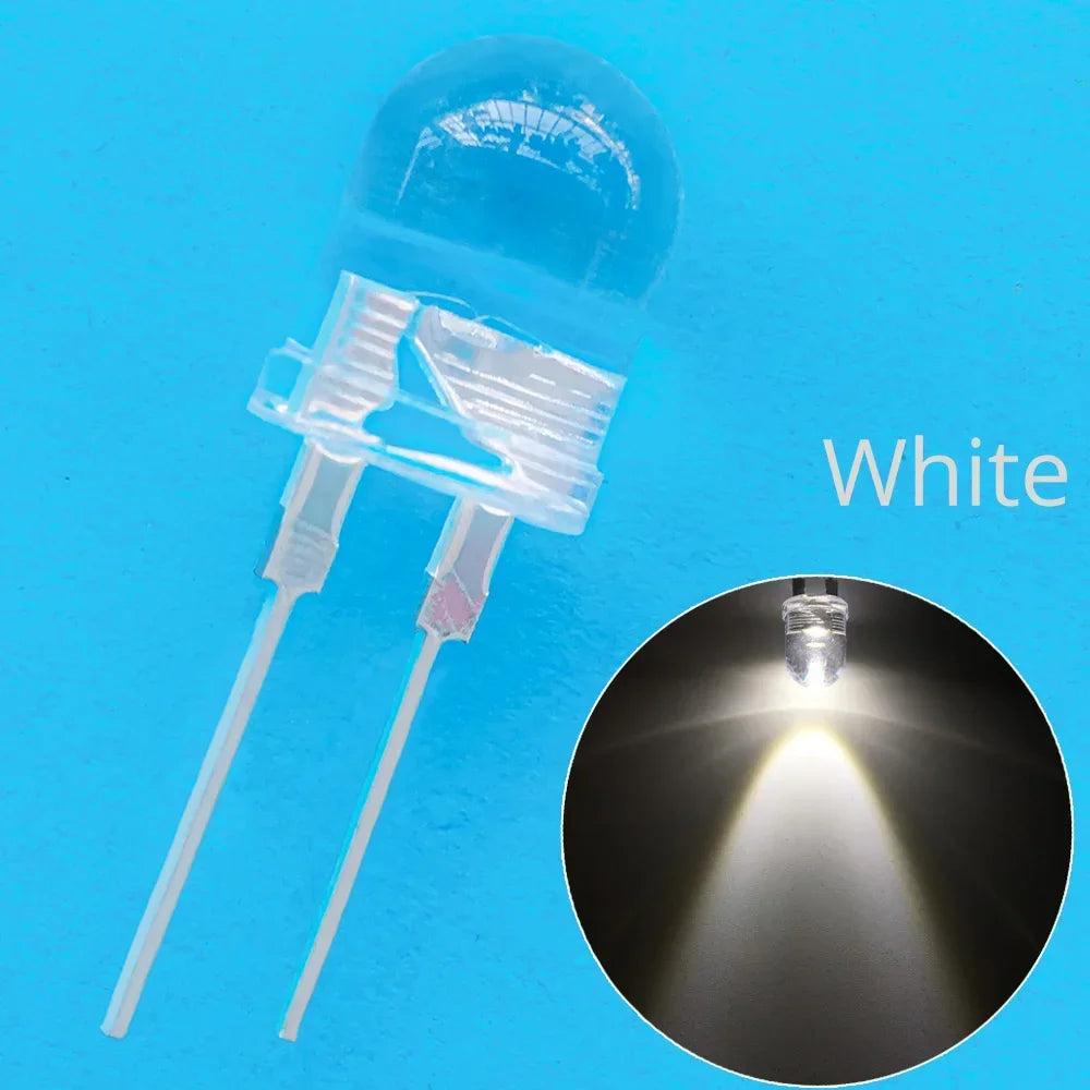 50pcs 10mm White Red Green Blue Yellow Diode Led Round 0.5W Power Light 3.2~3.6V LED Lamp Bead Light-emitting Diodes 30KMCD Bulb