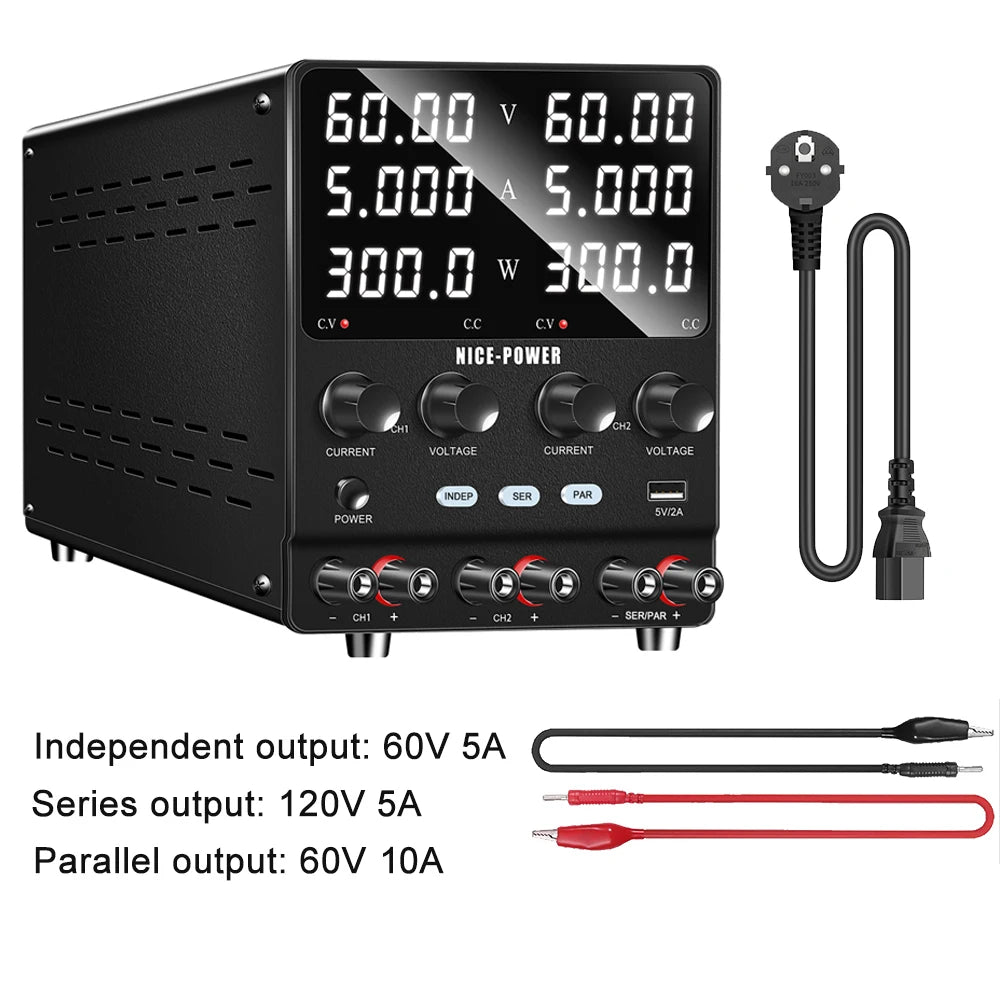 NICE-Power Dual Lab Power Supply 30V 10A Adjustable 3 Channel 60V 120V 240V Digital Bench Power Source Multiple Series Parallel