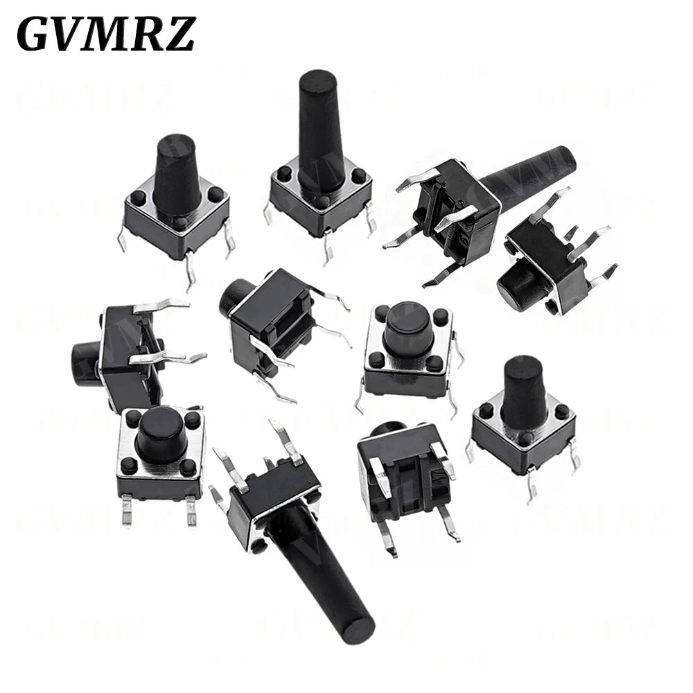 50PCS 6x6 Push Button Switch DIP 6X6X4.3 Light Touch Switch 6*6*4.3/5/6/7/8/9/10/11/12/13MM The Power Switch 4Pin