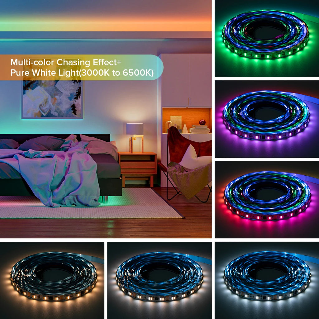 WS2805 Pixels LED Strip Light RGBCCT 5 in 1 Addressable LED Lights Dual Signal RGB WW CW 3000K-6500K DC12V 24V 1 IC to 3/6/7 LED