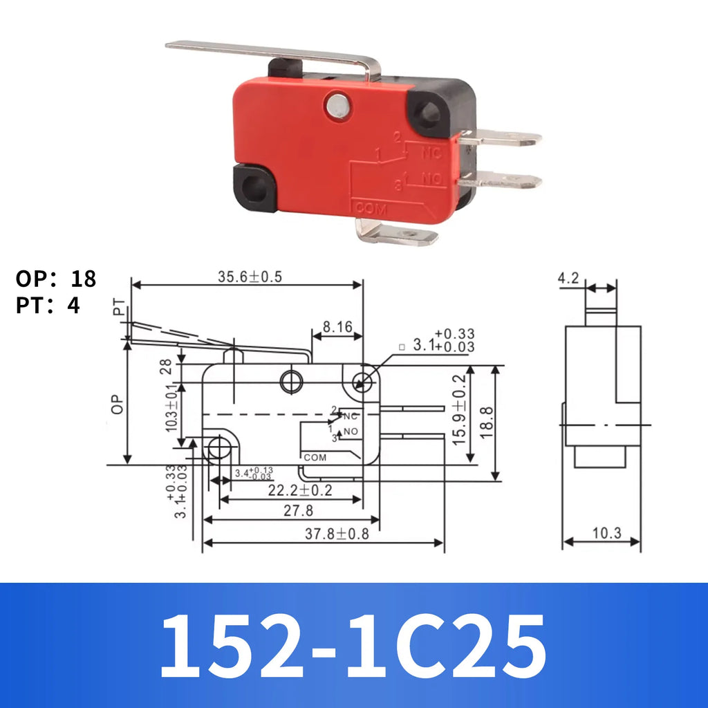 10Pcs Hinge Roller Lever Arm SPDT 1NO 1NC Snap Action Micro Switch,250W ~1500W optional.Lead Limit Switch
