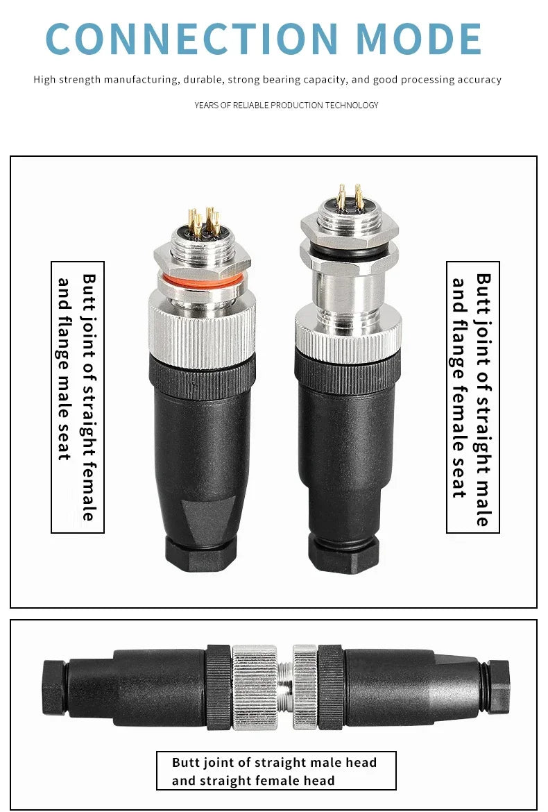 M12 Waterproof IP67 Aviation Plug Socket 4 5 8 Pin Hole Needle Male Curved Straight Screw Solderless Power Connector PG7 Charger