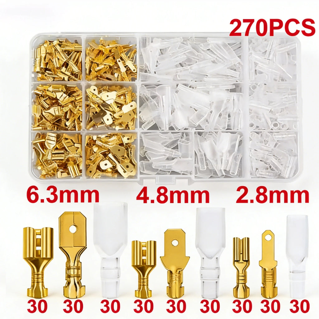 Box Insulated MaleFemale Wire Connector 2.8/4.8/6.3mm Electrical Crimp Terminal Termin Spade Connector Assorted Kit 900pc-135pcs