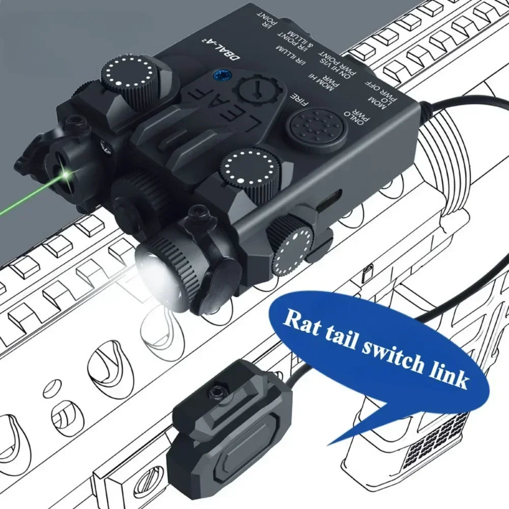 20mm Rail Mount DBAL-A2 Device, Red Green Laser Aiming Indicator, Portable White LED Flashlight for Outdoor Toys