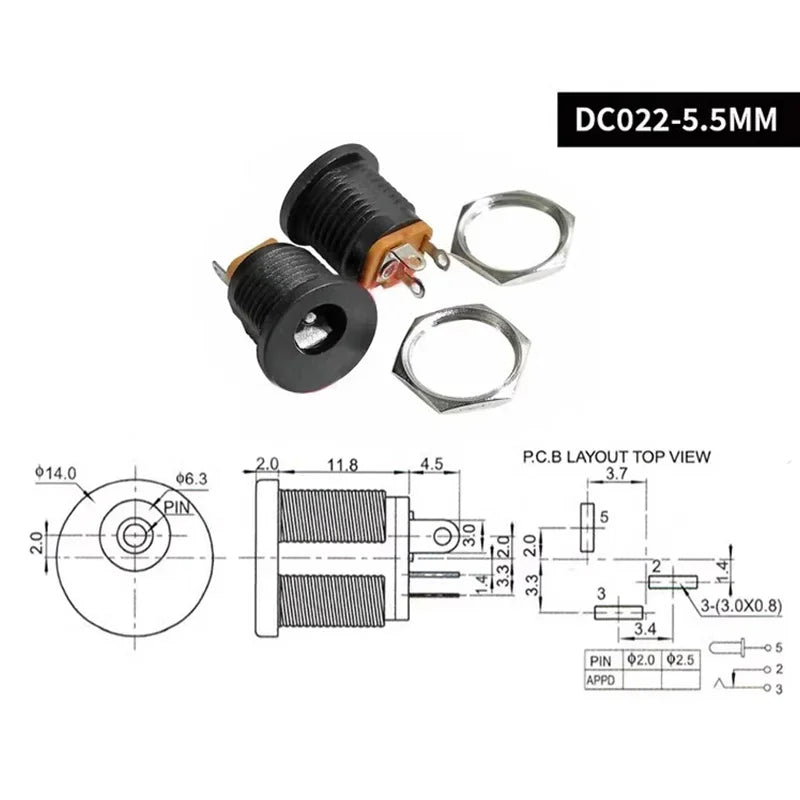 10Pcs DC Connector 5.5x2.1mm DC Power Plug Male Female Jack Socket 2.5mm DC Power Adapter Connector