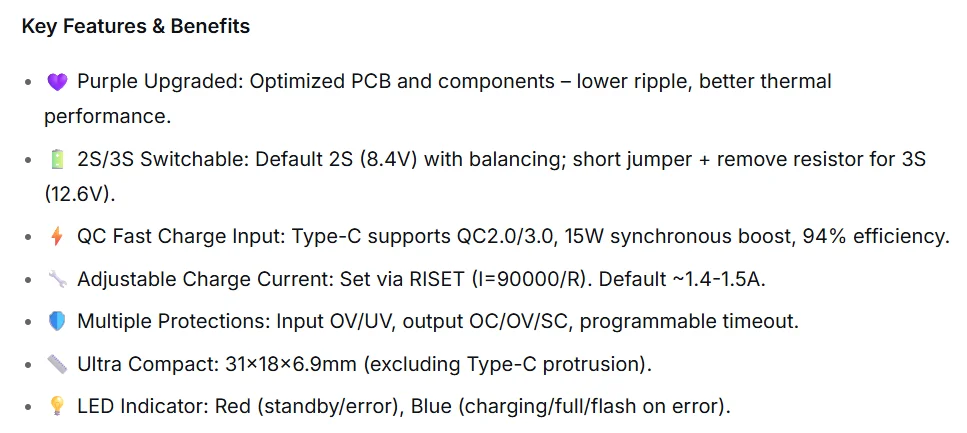 1-10PCS Type-C BMS with Balance Charging 15W Fast Charge Li-ion Battery Boost Module 2S 3S 8.4V 12.6V for DIY BMS PCB High