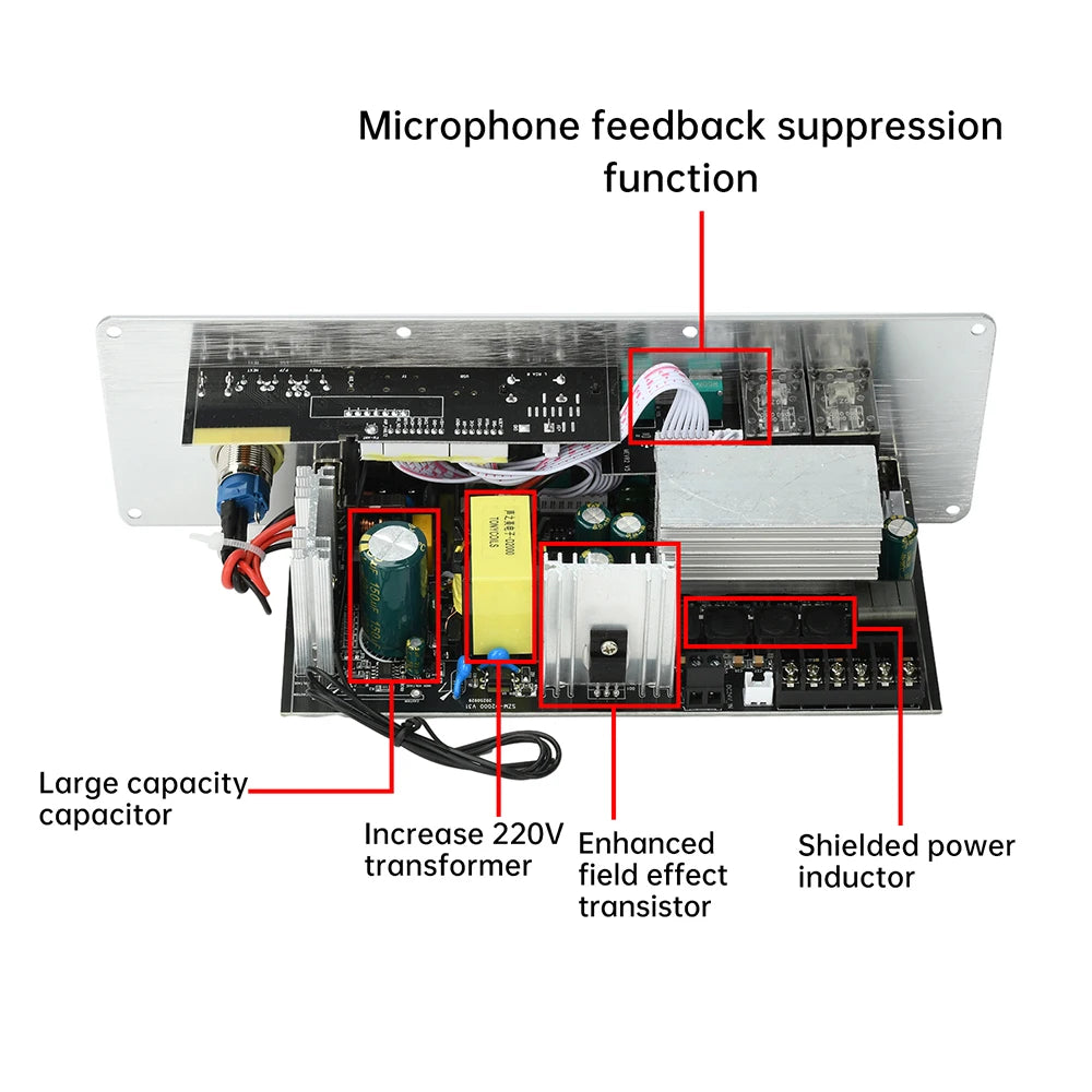D2000 Bluetooth Amplifier Board 2.1-Channel TPA3221 Power Amplifier 100W+100W+200W with AUX FM USB TF Card TWS DC 24V/AC110-220V