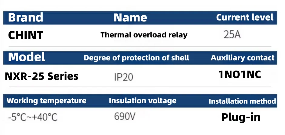 CHINT Relay NXR-25 0.63-1A 1.6-2.5A 2.5-4A 9-13A 17-25A Thermal Overload Relay for NXC Series AC Contactor