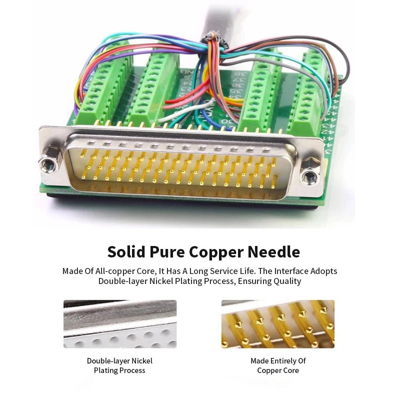 DB50 Solder-free Connector 50Pin Male Female Cable 1 Meter Double Shielded Solid Pin 3 Rows Terminal Block Board Extension Cord