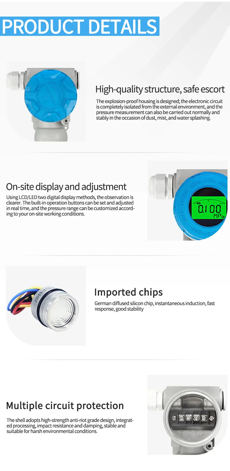 EX Proof Waterproof Outdoor Pressure Transmitter -0.1-60Mpa to 4-20mA 0-10V RS485 4-20MA HART M20*1.5 Digital Pressure Sensor