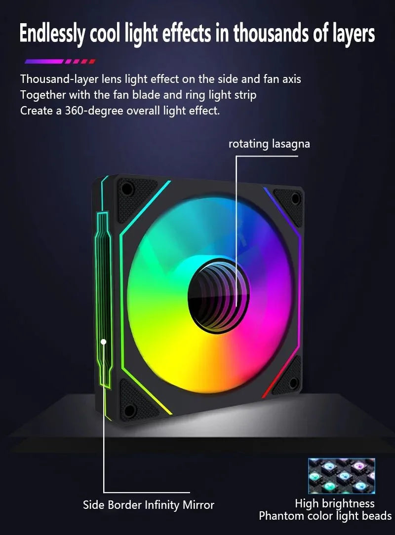 LDPCSJ PRISM 4 PRO 120mm PC Case Fan Equipped with ARGB Controller, 4-Pin PWM Silent Cooling Fan,12V 3Pin Addressable ARGB,45.2CFM High Airflow 600-1500RPM Synchronizable RGB Fan for Gaming Desktop Water Cooling Computer Chas