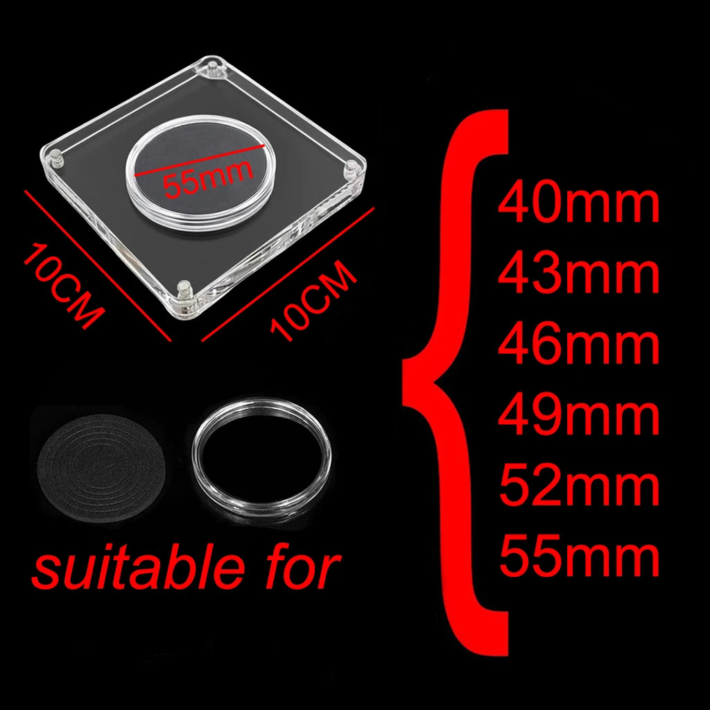 1Pcs Challenge Coin Holder Magnetic Acrylic Coin Case Square Display Frame with Capsule for 40/43/46/49/52/55mm Coins Storage