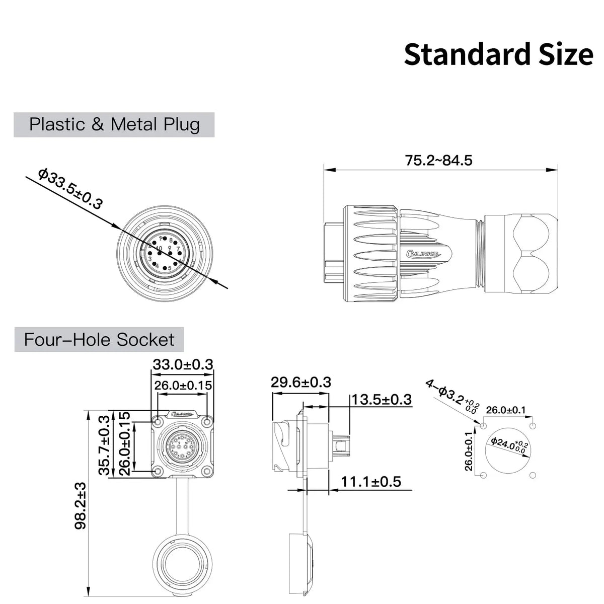 CNLINKO M24 Waterproof Circular Aviation Connector GEN3 10/12/19/24P Metal Shell Male/Female for Industrial & Medical Equipment
