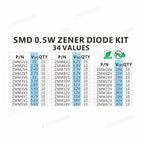 34 Values 0.5W SMD Zener Diode Assorted Kit 2V 3V 3.3V 3.6V 5.1V 5.6V 7.5V 10V 12V 13V 15V 16V 18V 20V 22V 24V 30V 36V 39V 47V