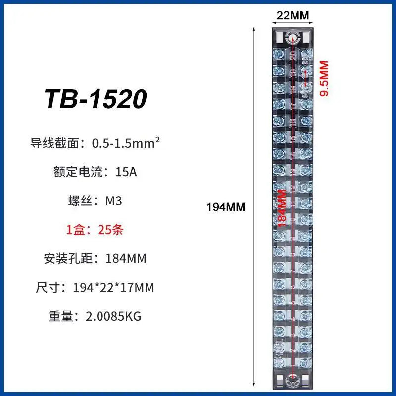 Terminal Block Position Connection Strip Copper Iron TB-1503 TB-1504 TB-1505 TB-1506 TB-1508 TB-1510 TB-1512 TB-1515 TB-1520