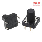 10pcs 12x12 Tact Switch Vertical 12*12*4.3/4.5/5/6/7/8/9/10/11/12/13mm Micro 4Pin Self-Reset Electronic Push Button Interruptor