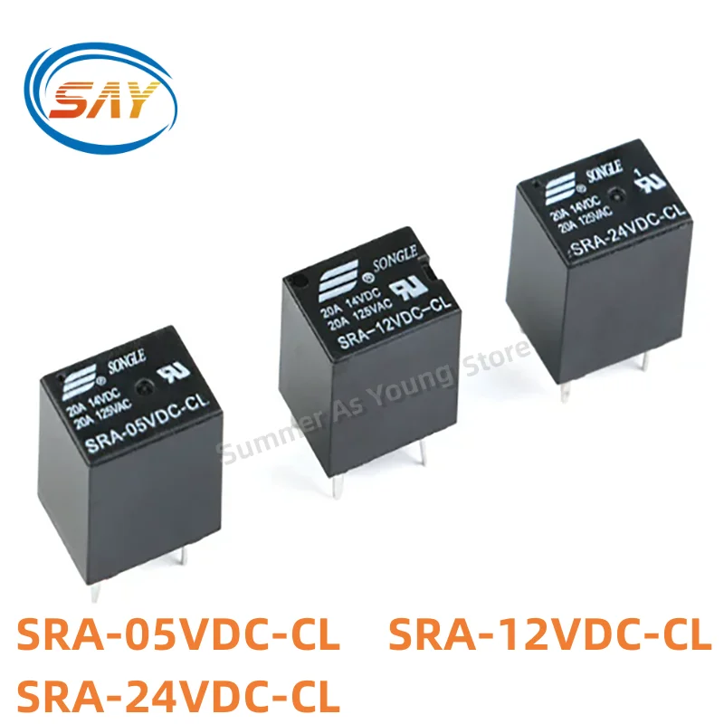 100PCS/LOT 100%New Original SRA-12VDC-CL SRA-24VDC-CL 5PINS 20A Automobile Relay