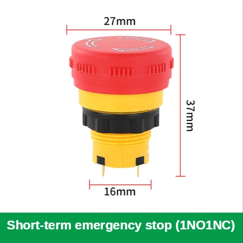 16mm Plastic Emergency Stop Switch Self Locking Latching Button Red Mushroom Head Switch for Equipment Lift Elevator Latching