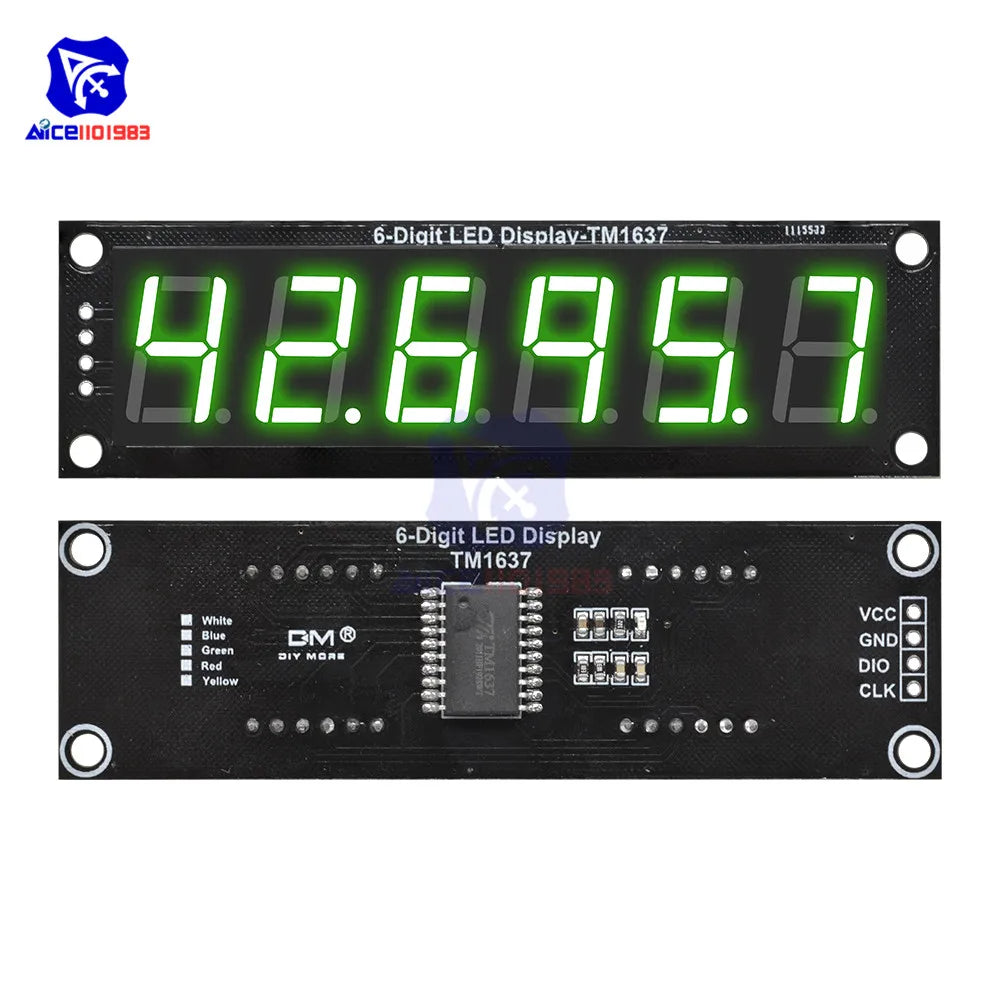 diymore TM1637 6 Bits 7 Segment 0.56 inch Digital LED DIsplay Module I/O Interface 5 Color Available for Arduino