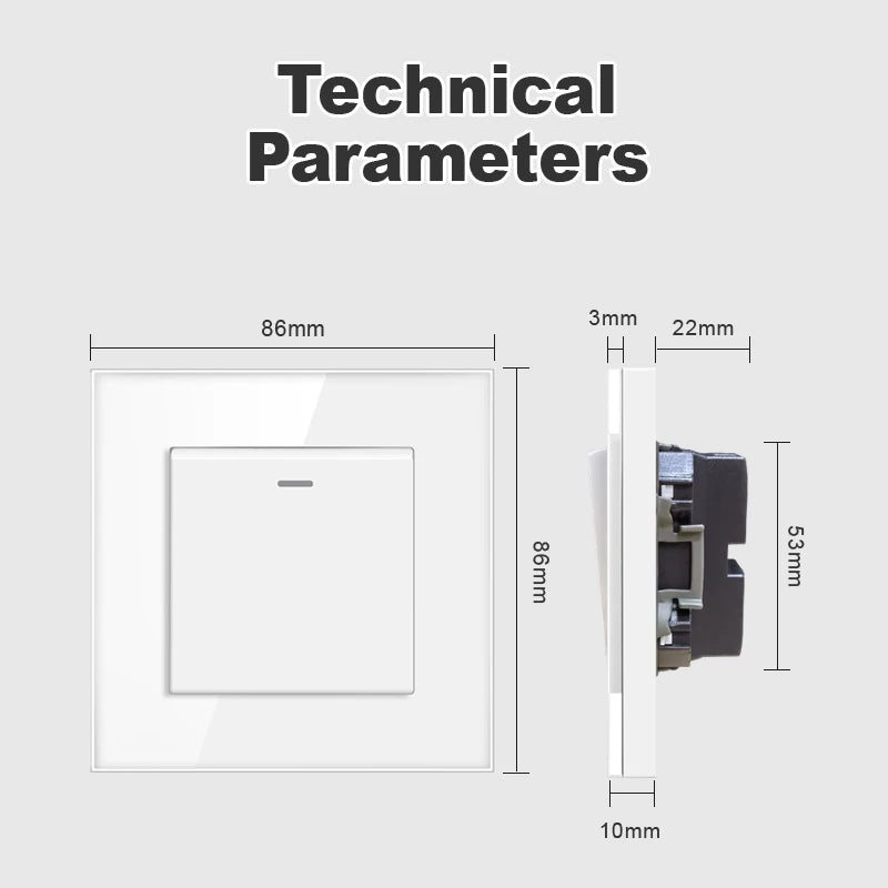 JHJCH - 1 Gang 1/2 Way Stair Switch, Tempered Glass Panel, Rocker Light Switch, On / Off Switch, Toggle Wall Switch