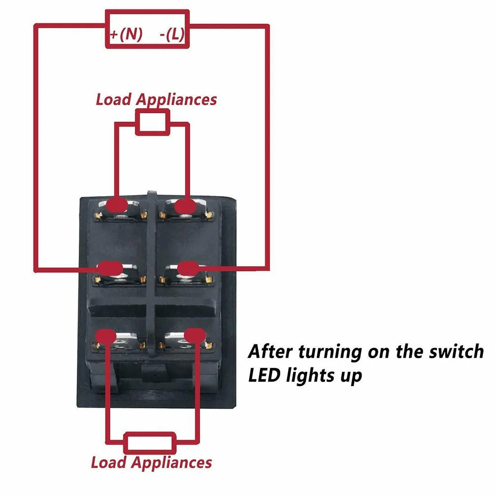 1 Pc Switch DPDT ON-ON Rocker Switch W/RED Neon Lamp KCD2 16A/250VAC For Electrical Products Instrument Mini Boat Rocker Switch