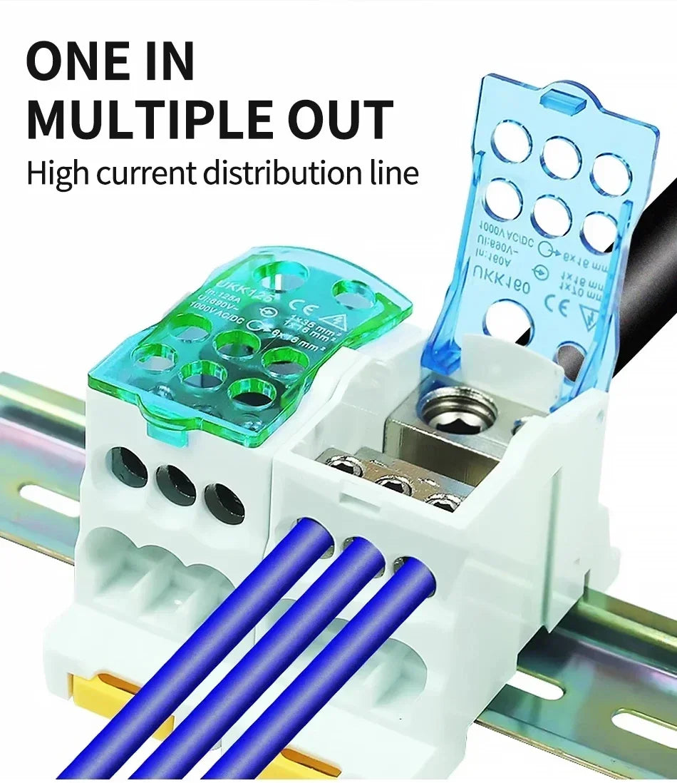 UKK 80A-500A High Current DIN Rail Power Distribution Block One Input Multiple Output Electrical Terminal Connector ```