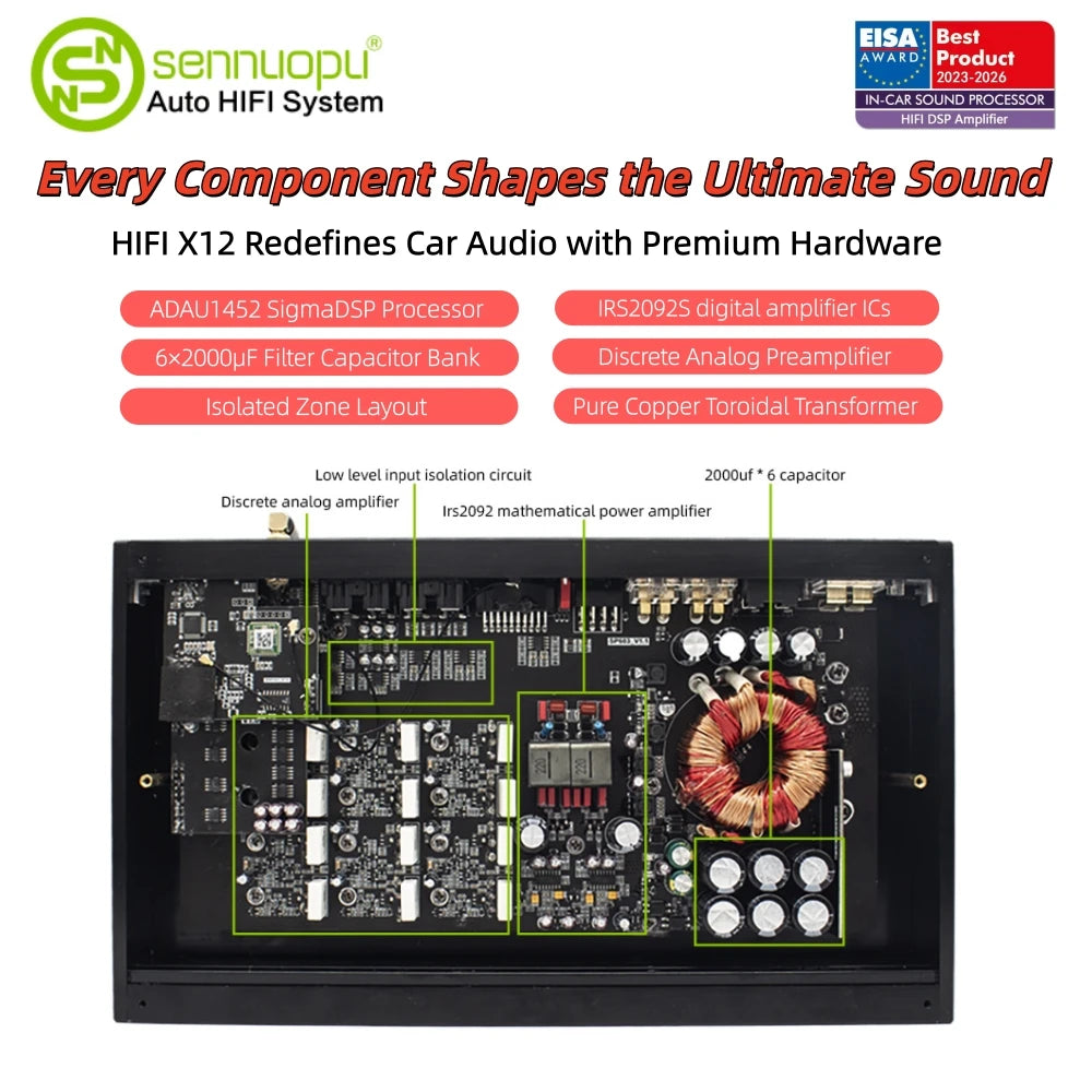 Sennuopu 8 Channel Car Amplifier 10 Channnel DSP  Processor HD Bluetooth APTX Player for BMW Benz Sound Audio Systerm HIFI X12