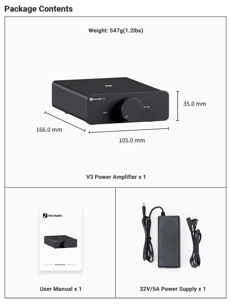 Fosi Audio V3 Stereo Power Amplifier 300W X2 TPA3255 Class D Mini Speaker Amp 2 Channel Audio Amplifier for Passive Bookshelf