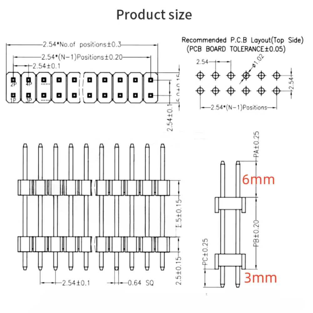5pcs 2.54mm 2*40P Dual Row Double Plastic L20mm 25mm 30/40/45mm Breakable Gold Rohs PCB Board Spacer Male Pin Header Connector