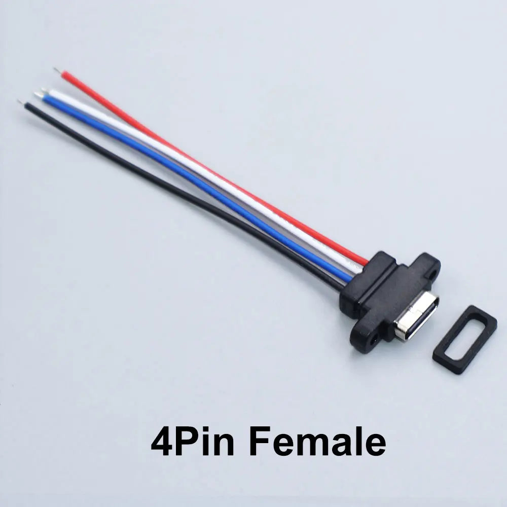 YanXi 2/5/10PCS 2Pin 4Pin Type-C Waterproof Female Connector Fast Charger Charging Interface USB Port Socket With Cable