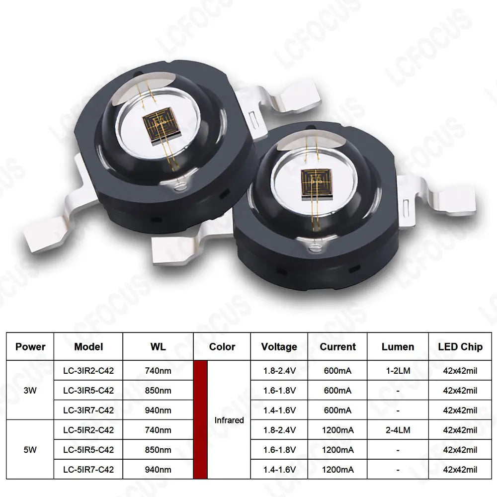 1W 3W 5W IR 740nm 850nm 940nm Infrared LED COB SMD Chip For CCTV Monitor Night Vision Camera Security 1 3 5 W Watt Light Beads