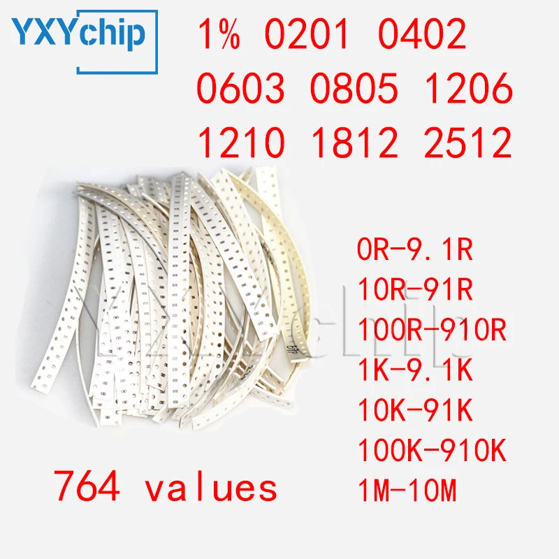 Resistor Kit 0201 0402 0603 0805 1206 1210 1812 2512 SMD Resistor Package 25values*20PCS=500PCS 1% Sample Kit Resisor