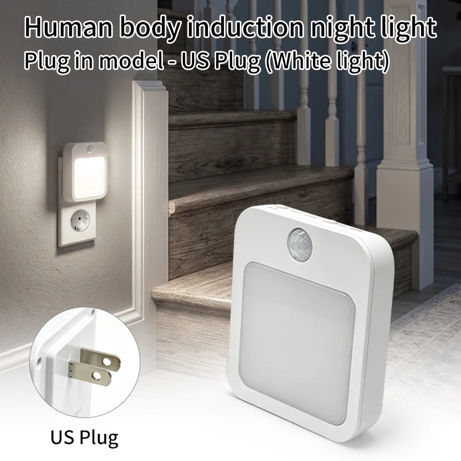 Motion Sensor Plug in Night Light 5 Brightness Dimmable LED Lamp for Bedroom Hallway Stairs Lighting 100-240V