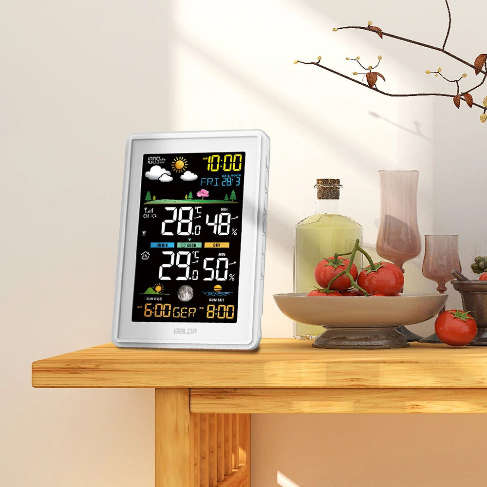 BALDR Wireless Color Weather Station DigitalThermometer Hygrometer Clock Calendar Barometer Sun Time Forecast Trend Sensor -40℃