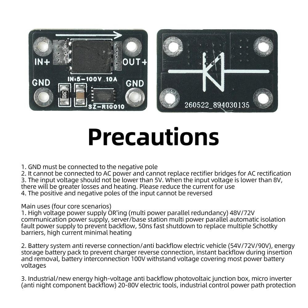 Ideal High-Current Diode Module 25A/30A DC 5-60V/DC 5–100V Solar Backfeed Protection Battery Reverse Connection Protection