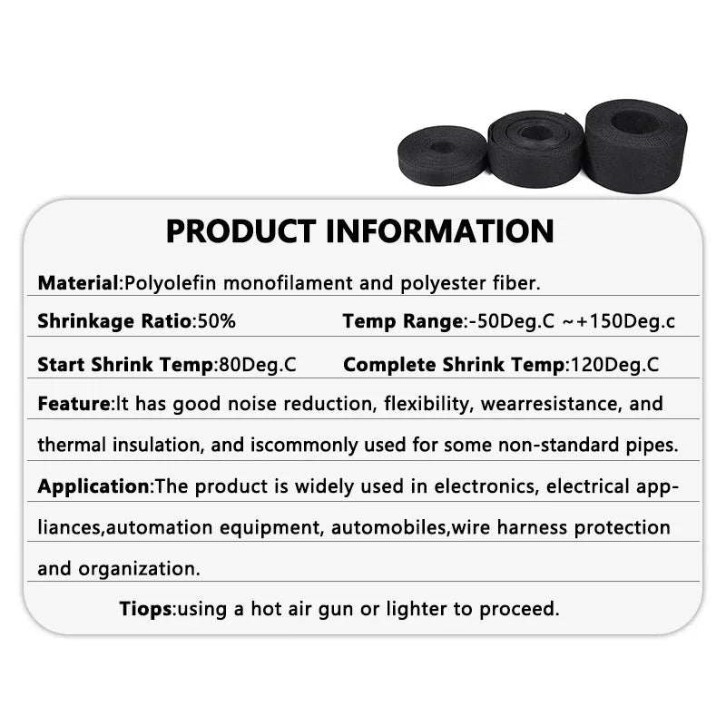 1~50m Braided Cable Sleeve PET Heat Shrink Tube Insulation Flam Retardant Shrinkable Wire Wrap Sheath Protection Cable Organizer