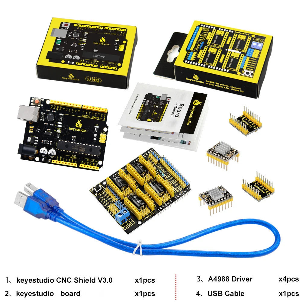 Keyestudio CNC Shield V2/V3/V4 Engraving Machine Kit For Arduino With UNO R3 Or Nano Board A4988/DRV8825 Driver Compatible GRBL