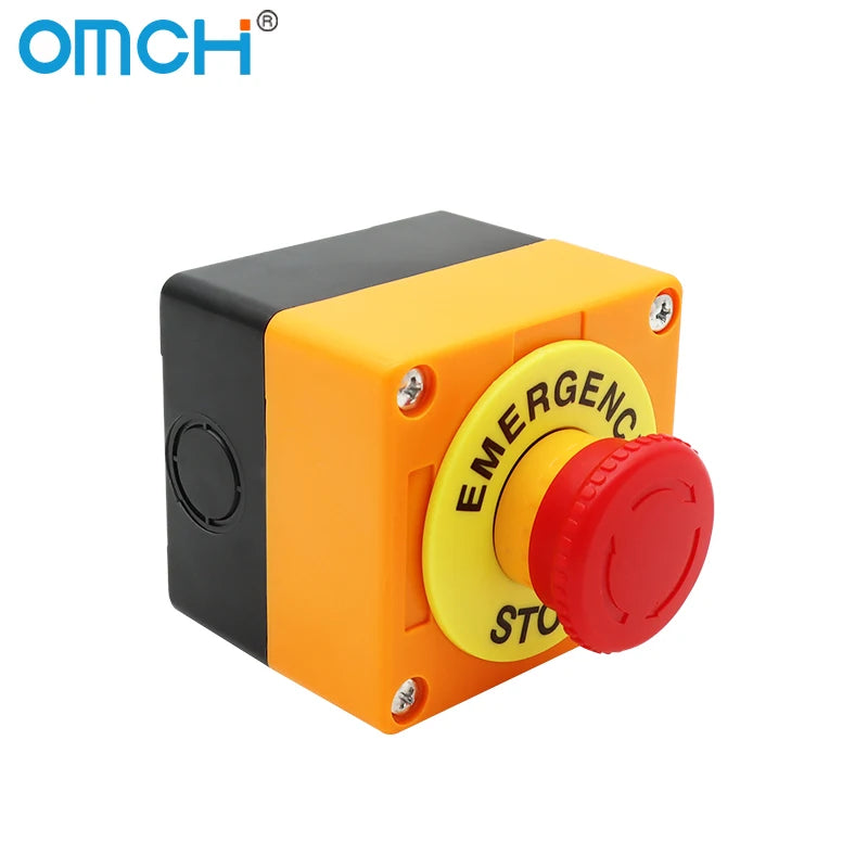 OMCH Self-Locking Button Switch with Box, Mushroom Head, Red Sign, NO + NC, AC660V, 10A, Emergency Stop