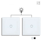 Touch Light Switch With EU Socket 1 Gang 2 Way Wall Light Switch LED Sensor Tempered Glass Interrupter EU Standard 240V