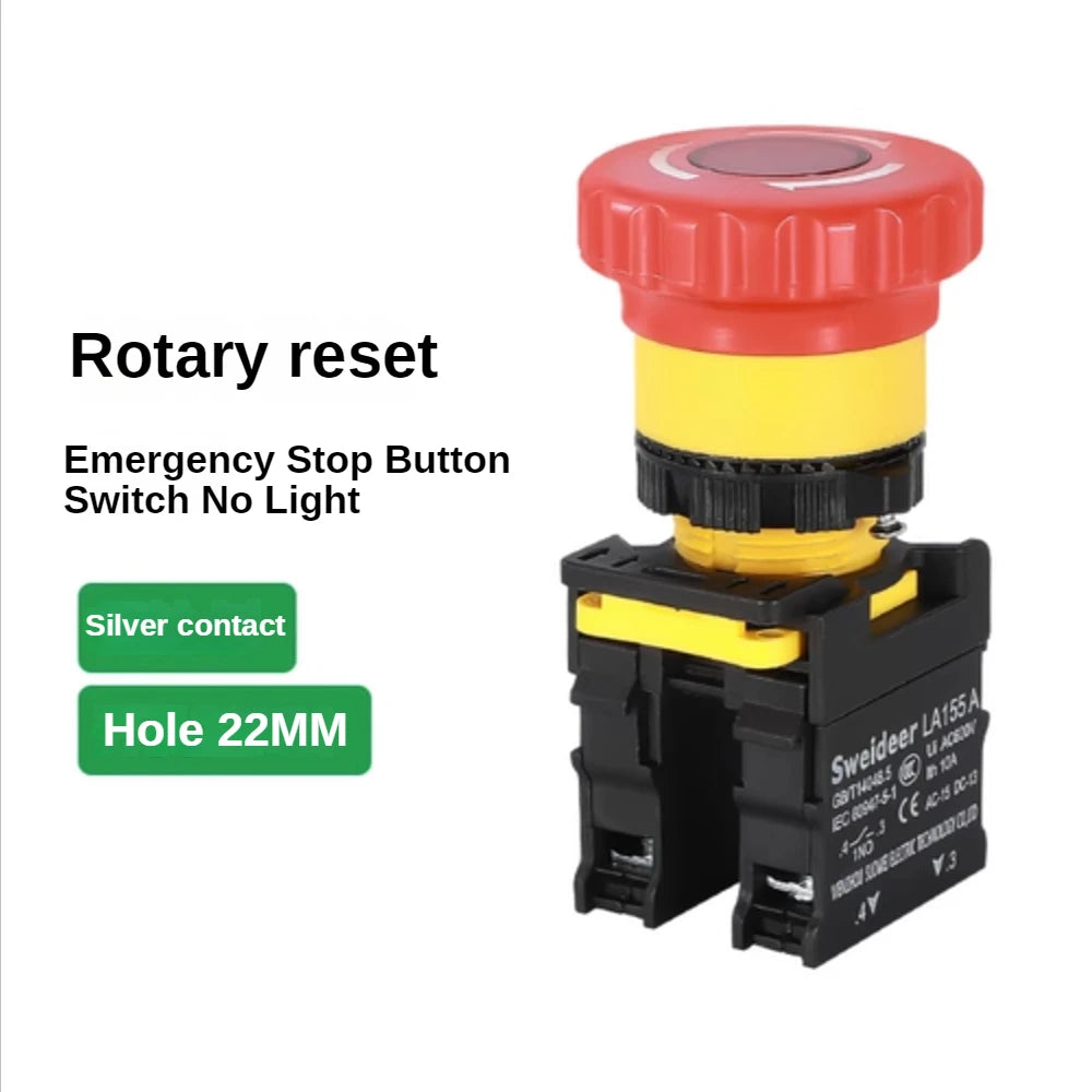 Mushroom Emergency Stop Button on off Switch with Light Emergency Stop Power Control Electrical Starter Switch 220V 10A NC 22mm
