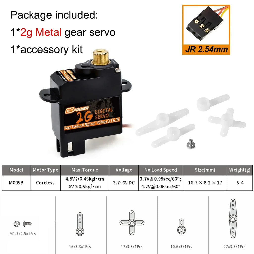 DSPOWER 2g Plastic/Metal Gear Motor Mini Micro Servos for RC Car Airplanes Fixed-wing Quadcopter Boat Plane Robot Wltoys Axial