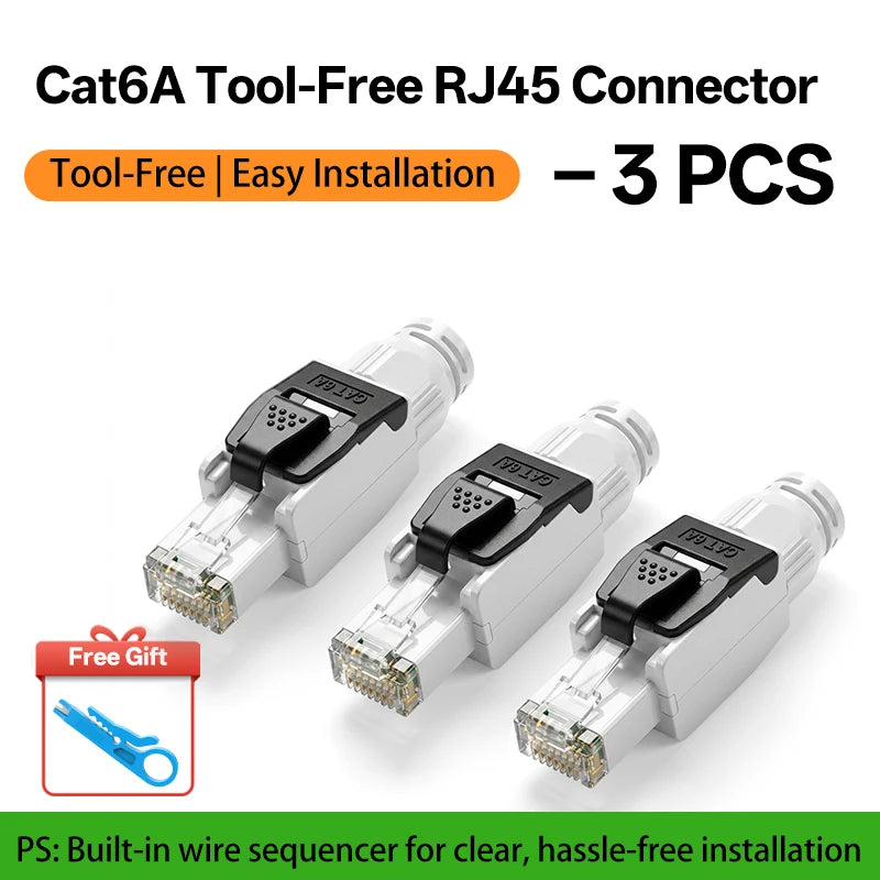 BYXGD Cat6A Tool-Free RJ45 Connector No-Crimp Reusable Ethernet Plug for Network Quick-Connect Easy Install Buy 3+ Get Free Gift