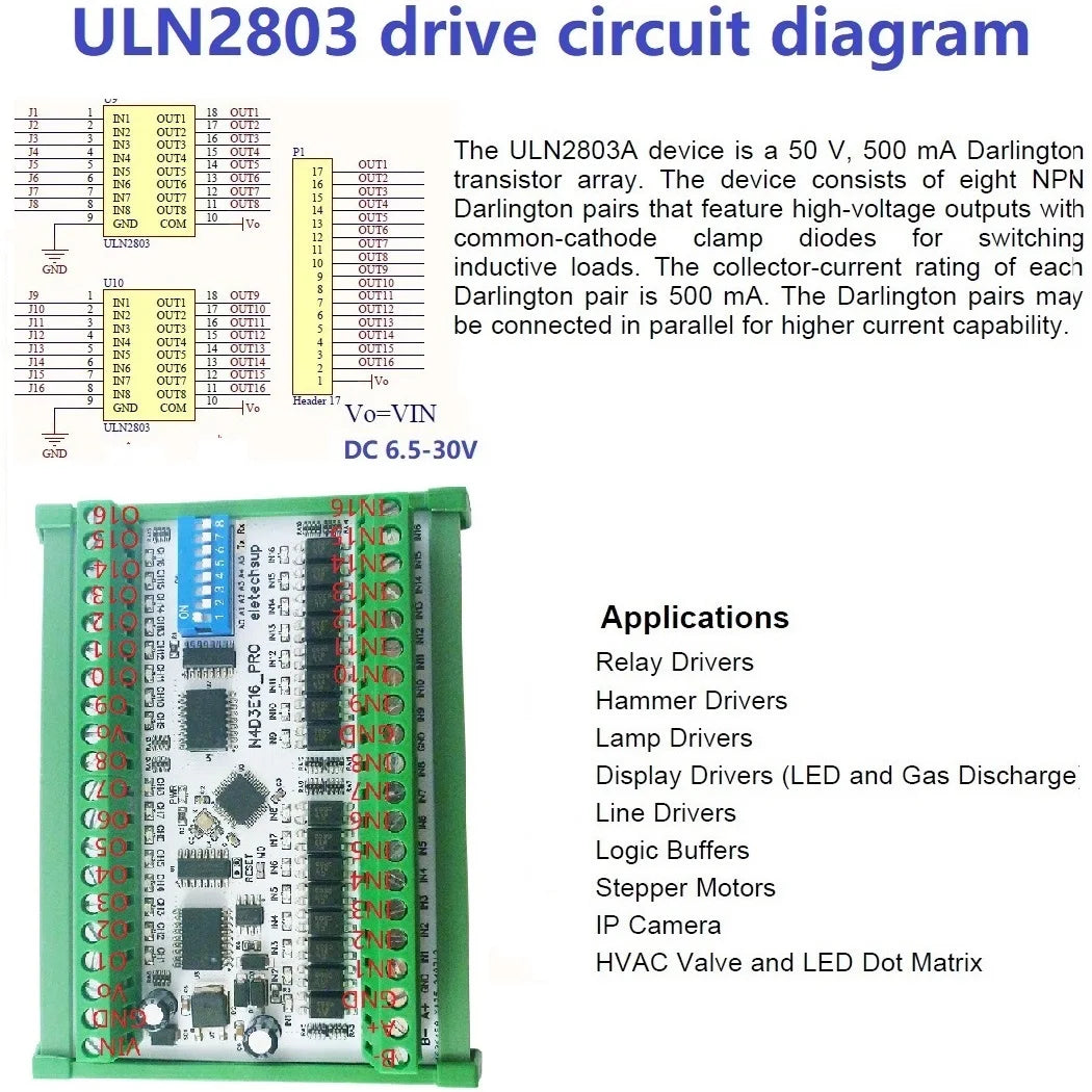 16CH Opto Isolated NPN Input ULN2803 Darlington Output Modbus RTU IO Module DC7-25V Six Working Modes DIN Rail Optional