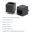 10pcs RJ45 Socket 5224-8P8C Network Cable Crystal Head Jack 180-degree Straight Female Sockets Shielded Network Port with Light