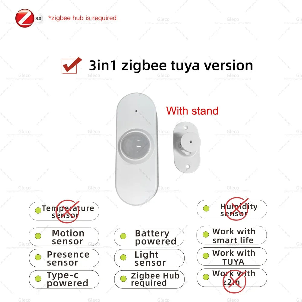 Zigbee /WIFI Human Presence PIR Motion Sensor Luminance Temperature Humidity Detector USB/Battery For Smart Life Tuya Z2M